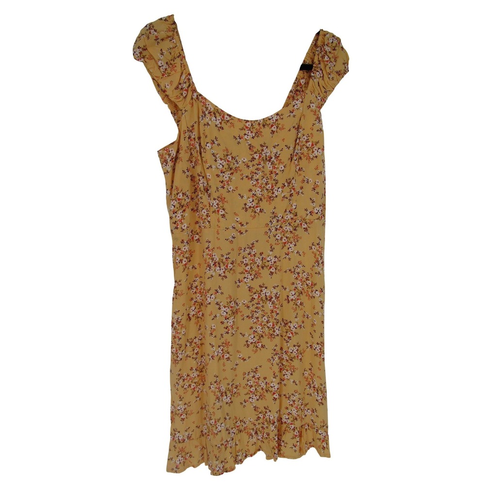 Old Navy Floral Mini Dress Womens L Tall Yellow Smocked Ruffle Cap Sleeve Boho